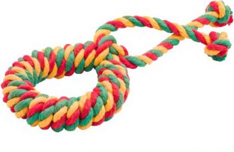 Игрушка для собак Doglike "Канатное кольцо", среднее, цвет: красный, желтый, зеленый, длина 31 см, диаметр 12 см