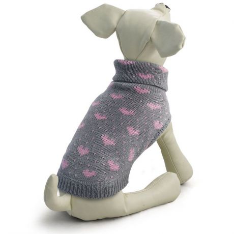 Свитер для собак Triol "Сердечки", для девочки, цвет: серый, розовый. Размер XL