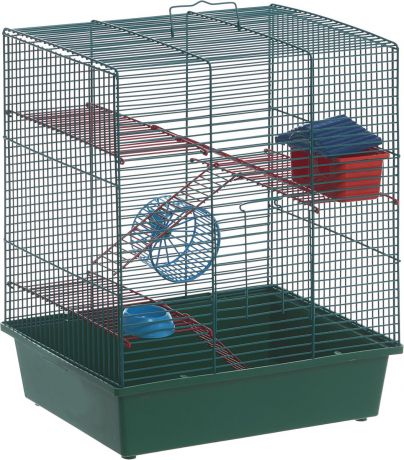 Клетка для грызунов Велес "Lusy Hamster-4к", 4-этажная, цвет: зеленый, бирюзовый, 35 х 26 х 45 см