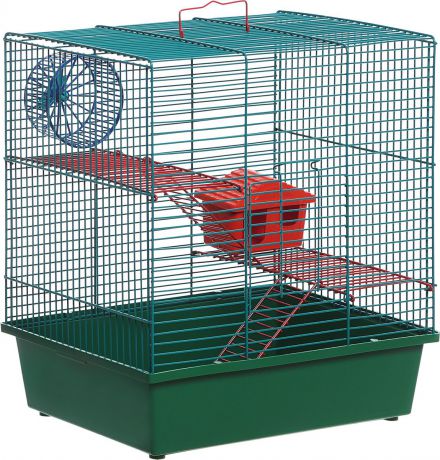 Клетка для грызунов Велес "Lusy Hamster-3к", 3-этажная, цвет: зеленый, 35 х 26 х 40 см