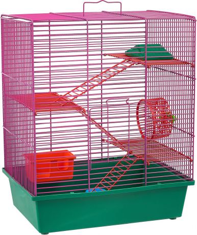 Клетка для грызунов Велес "Lusy Hamster-4к", 4-этажная, цвет: зеленый, фиолетовый, 35 х 26 х 45 см