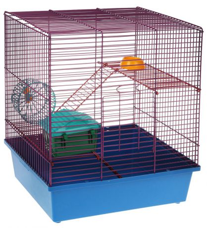 Клетка для грызунов Велес "Lusy Hamster-3к", 3-этажная, цвет: синий, фиолетовый, 35 х 26 х 40 см