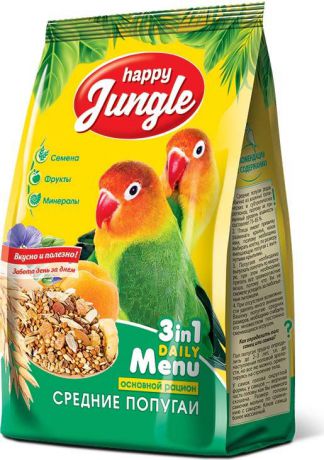 Корм сухой Happy Jungle для средних попугаев, 500 г