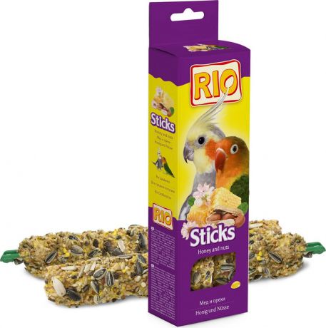 Лакомство для средних попугаев RIO "Sticks", с медом и орехами, 2 х 75 г