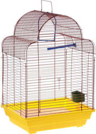 Клетка для птиц ЗооМарк "Купола", цвет: желтый поддон, красная решетка, 35 х 29 х 51 см