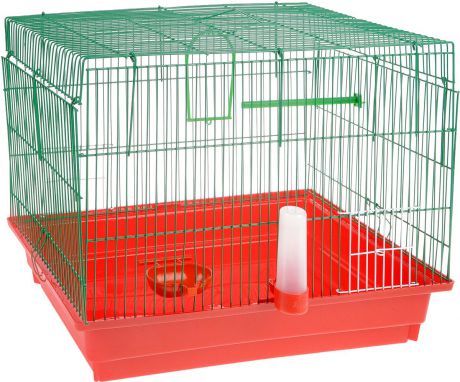 Клетка для птиц "ЗооМарк", цвет: красный поддон, зеленая решетка, 50 х 31 х 41 см