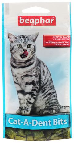 Лакомство для кошек Beaphar "Cat-A-Dent-Bits", подушечки для чистки зубов с хлорофиллом, 35 г