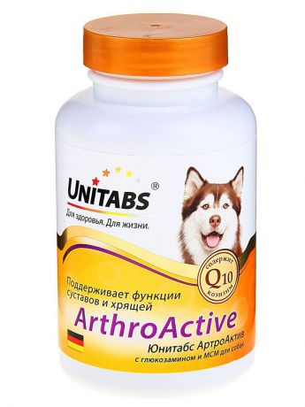 Кормовая добавка для собак Unitabs "ArthroActive", при заболеваниях суставов и хрящей, с глюкозамином и МСМ, 100 шт