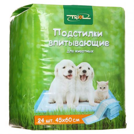 Подстилки для животных впитывающие "Triol", для туалета, 45 см х 60 см, 24 шт