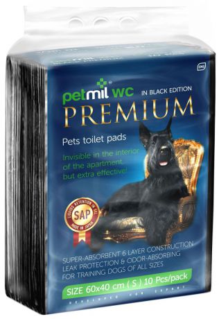 Пеленка-подстилка для животных Petmil WC Black Premium, 60 х 40 см, 10 шт