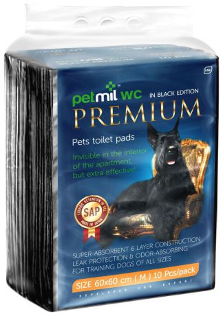 Пеленка-подстилка для животных Petmil WC Black Premium, 60 х 60 см, 10 шт