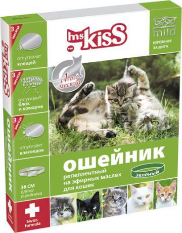 Ошейник для кошек "Ms. Kiss", репеллентный, цвет: зеленый, длина 38 см