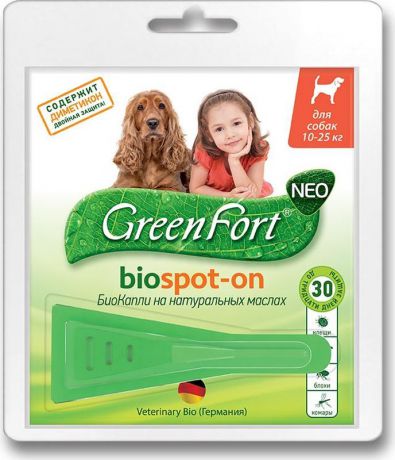 БиоКапли "GreenFort Neo" для собак 10-25 кг, от паразитов, 1,5 мл