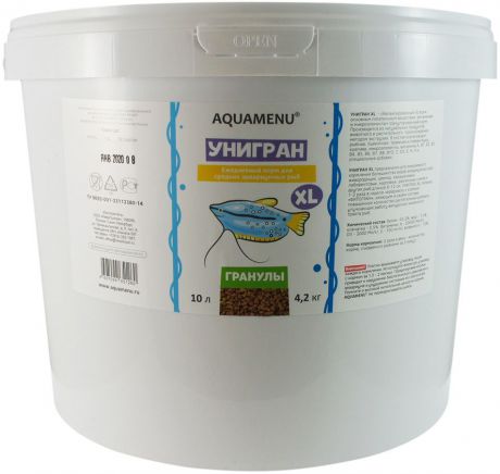 Корм сухой Aquamenu "Унигран XL", для средних аквариумных рыб, гранулированный, 4,2 кг