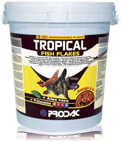 Корм сухой Prodac "Tropical Fish Flakes", для аквариумных пресноводных рыб, в виде хлопьев, 1 кг