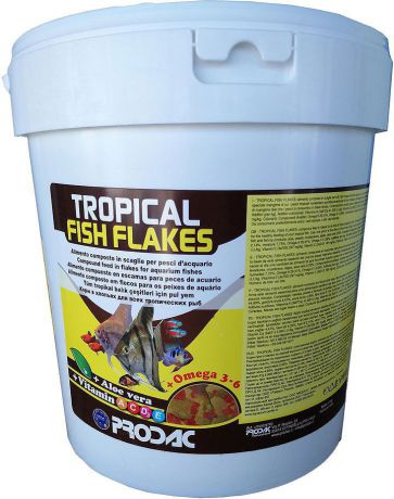 Корм сухой Prodac Tropical Fish Flakes, для аквариумных пресноводных рыб, в виде хлопьев, 2 кг