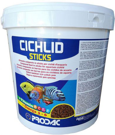 Корм сухой Prodac Cichlid Sticks, для аквариумных пресноводных рыб, в виде палочек, 4,5 кг