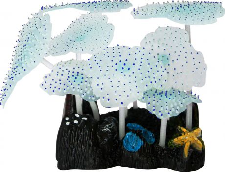 Декорация для аквариума Jelly-Fish "Морской Гриб", силиконовая, светящаяся, цвет: голубой, 9,8 х 7,5 х 11 см