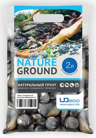 Грунт для аквариума UDeco "Черная галька", натуральный, 30-50 мм, 2 л