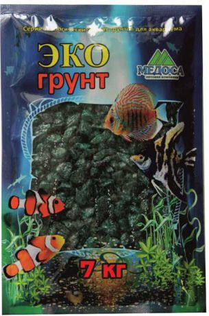 Грунт для аквариума "ЭКОгрунт", мраморная крошка, блестящая, цвет: изумрудный, 5-10 мм, 7 кг