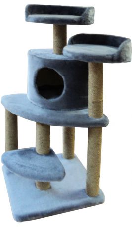 Игровой комплекс для кошек ЛапкинДом "Майя", с домиком и когтеточкой, цвет: серый, 50 х 50 х 100 см