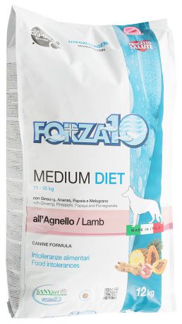 Корм сухой Forza10 "Diet" для взрослых собак средних пород, с ягненком с микрокапсулами, 12 кг