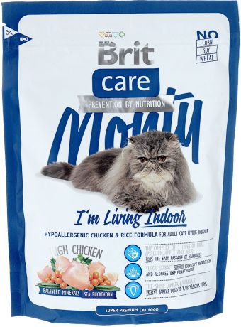 Корм сухой Brit Care "Monty Indoor" для взрослых кошек, живущих в помещении, с курицей и рисом, 400 г