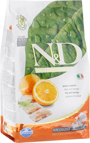 Корм сухой Farmina "N&D" для взрослых собак, беззерновой, с рыбой и апельсином, 2,5 кг