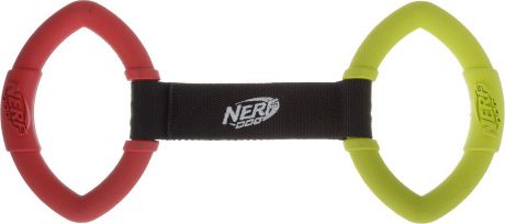 Игрушка для собак Nerf "Кольца резиновые", с нейлоновой перемычкой, цвет: красный, салатовый, длина 32,5 см
