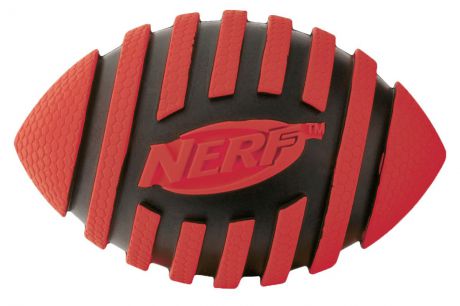Игрушка для собак Nerf "Мяч для регби", с пищалкой, цвет: красный, черный, 12,5 см