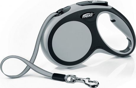 Поводок-рулетка Flexi "New Comfort М", лента, для собак весом до 25 кг, цвет: черный, серый, 5 м