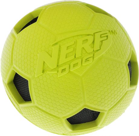 Игрушка для собак Nerf "Мяч футбольный", цвет: салатовый, черный, диаметр 7,5 см