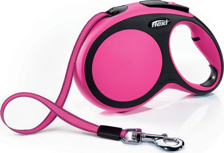 Поводок-рулетка Flexi "New Comfort L", лента, для собак весом до 50 кг, цвет: черный, розовый, 8 м