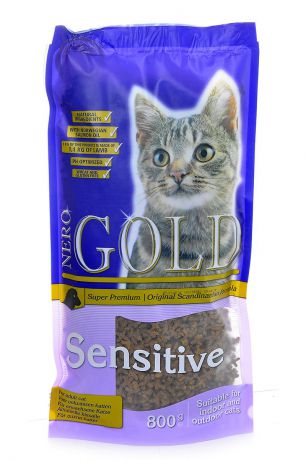 Корм сухой Nero Gold "Sensitive", для кошек с чувствительных пищеварением, ягненок, 800 г