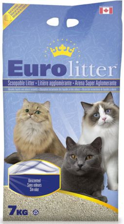 Наполнитель для кошачьих туалетов Eurolitter "Контроль запаха", комкующийся, без пыли, с ароматом детской присыпки, 7 кг