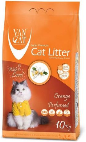 Наполнитель для кошачьих туалетов "Van Cat", комкующийся, без пыли, с ароматом апельсина, 10 кг