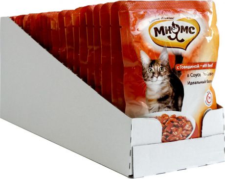 Консервы для взрослых кошек Мнямс "Идеальный баланс", в соусе, с говядиной, 100 г х 24 шт
