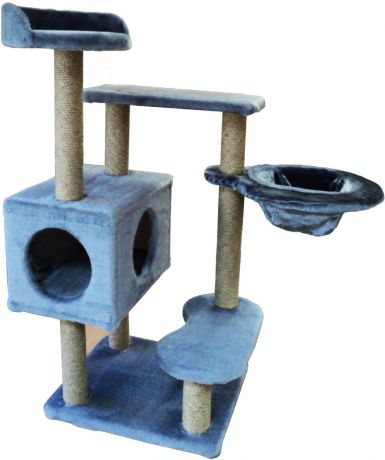 Игровой комплекс для кошек ЛапкинДом "Барсик", с домиком, гамаком и когтеточкой, цвет: серый, 60 х 60 х 110 см