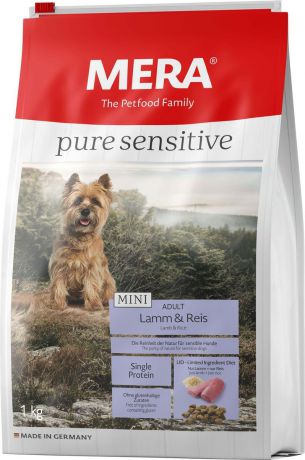 Сухой корм Mera Pure Sensitive Mini Adult, для собак малых пород, ягненок и рис, 1 кг
