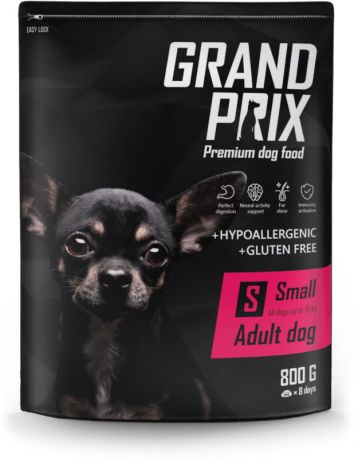 Корм сухой Grand Prix Small Adult, для взрослых собак мелких пород, 800 г