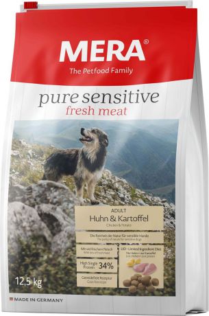 Сухой корм для собак Mera Pure Sensitive fresh meat Adult, мясо курицы и картофель, с высоким содержанием протеина, 12,5 кг