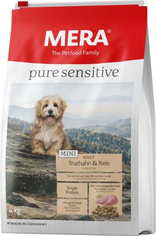 Сухой корм Mera Pure Sensitive Mini Adult, для собак малых пород, индейка и рис, 4 кг