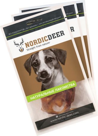 Лакомство для собак Nordic Deer "Ухо говяжье внутреннее", 4610030881102, 3 упаковки по 2 шт