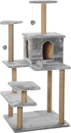 Игровой комплекс для кошек Меридиан "Семейный", цвет: светло-серый, бежевый, 70 х 65 х 150 см