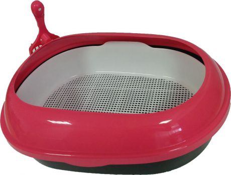 Туалет для кошек "ВиСи Клозет", прямой, с решеткой и совком, цвет: розовый, 48 х 37 х 15 см