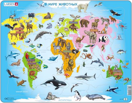 Larsen Пазл Карта мира с животными