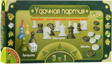 Набор настольных игр Bondibon "Удачная партия", 3в1: шашки, шахматы, бродилка