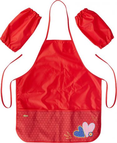 Фартук детский №1 School "Сердечки", с нарукавниками и 2 карманами, цвет: красный