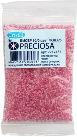 Бисер "Preciosa", глянцевый, с цветной серединой, цвет: амарантово-розовый, прозрачный (38325), 10/0, 20 г