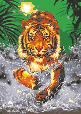 Канва с нанесенным рисунком Grafitec "Тигр в воде", жесткая, для вышивания гобеленовым швом, 50 x 70 см